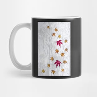 Acer Leaves with Misty Trees Background Mug